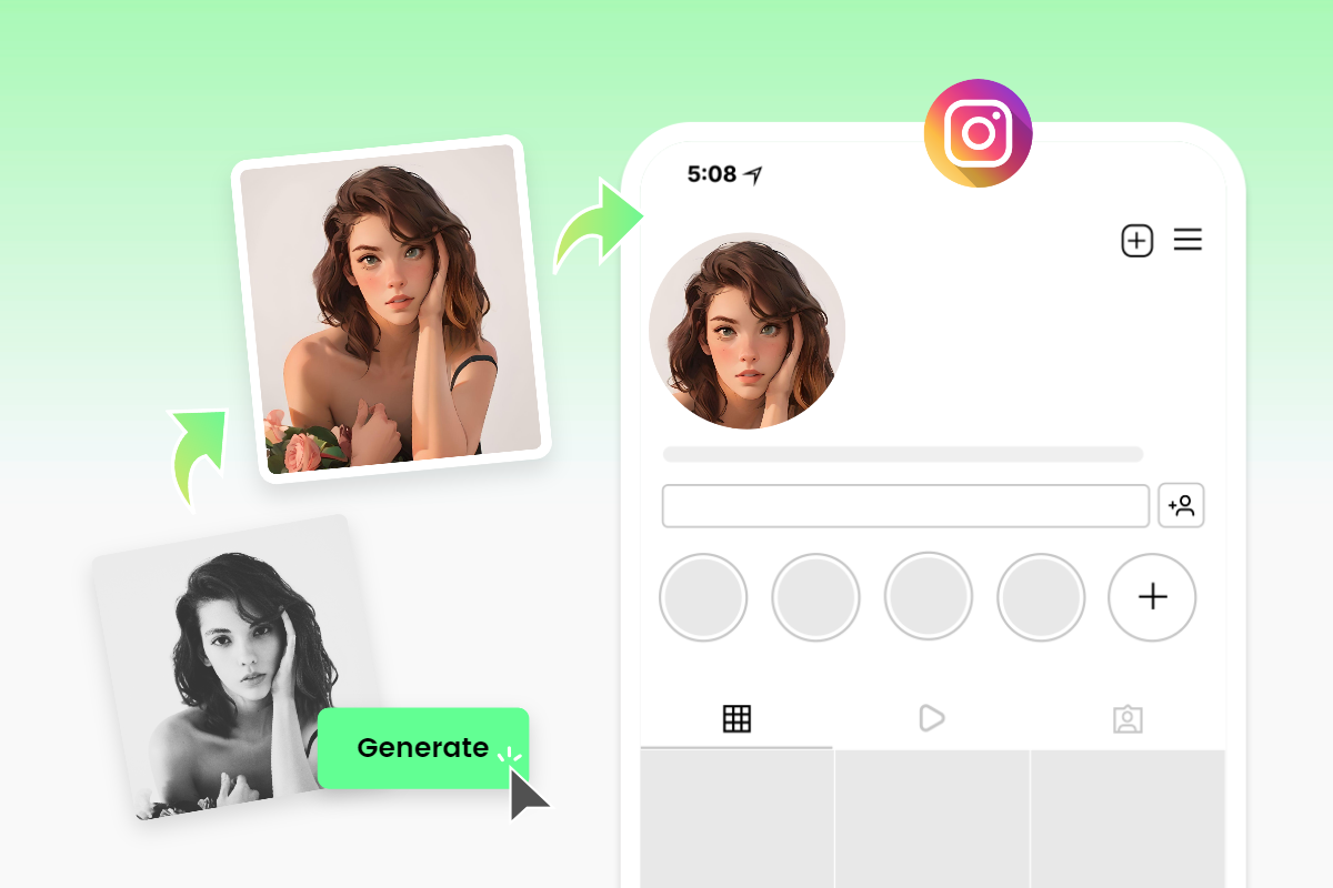 Make a cartoon of a female and set as the instagram avatar