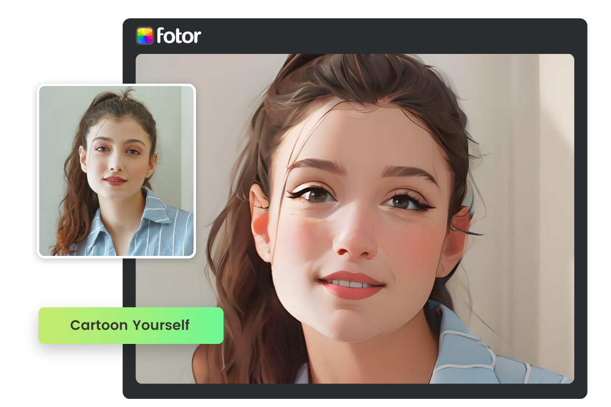 Make a cartoon photo of a female portrait in fotor