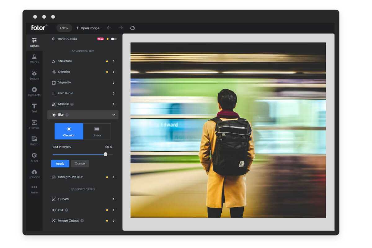 Crear una foto con efecto motion blur con la herramienta de desenfoque de Fotor