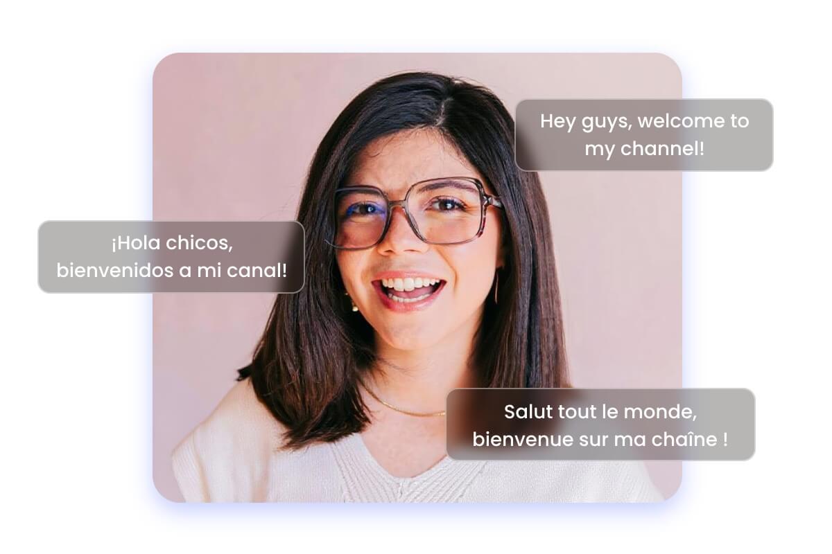 faire parler une femme portant des lunettes dans plusieurs langues