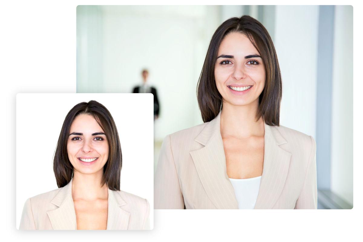 Make an id photo from female image by changing its background color into white
