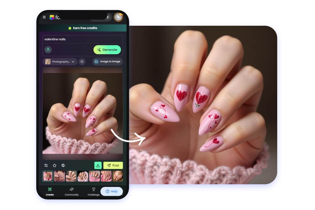 Make your own nail art with our ai nail generator app on mobile phone