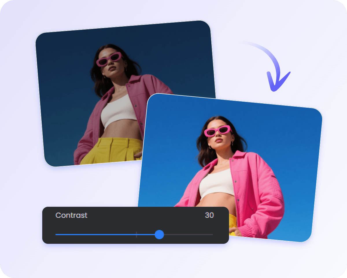 Manually adjust the contrast slider to contrast a female portrait image