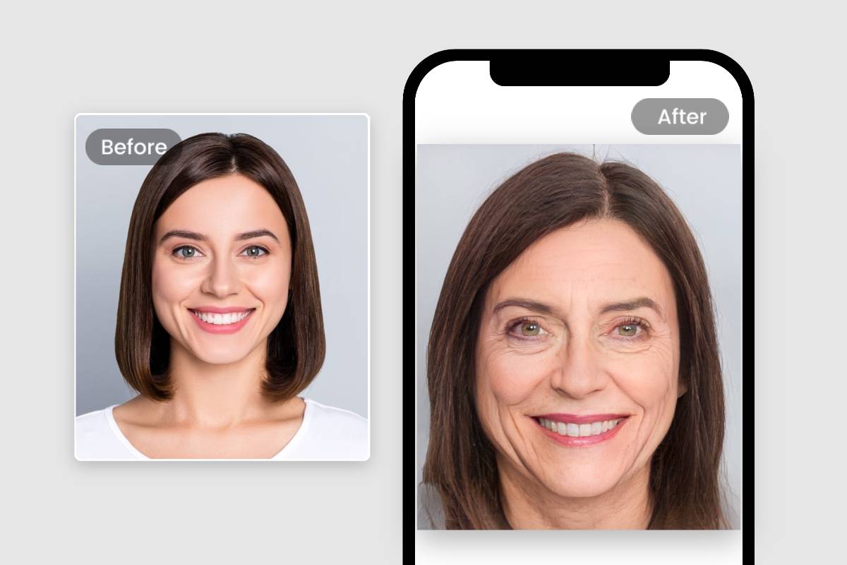iPhoneのインターフェースでの老けた女性の顔