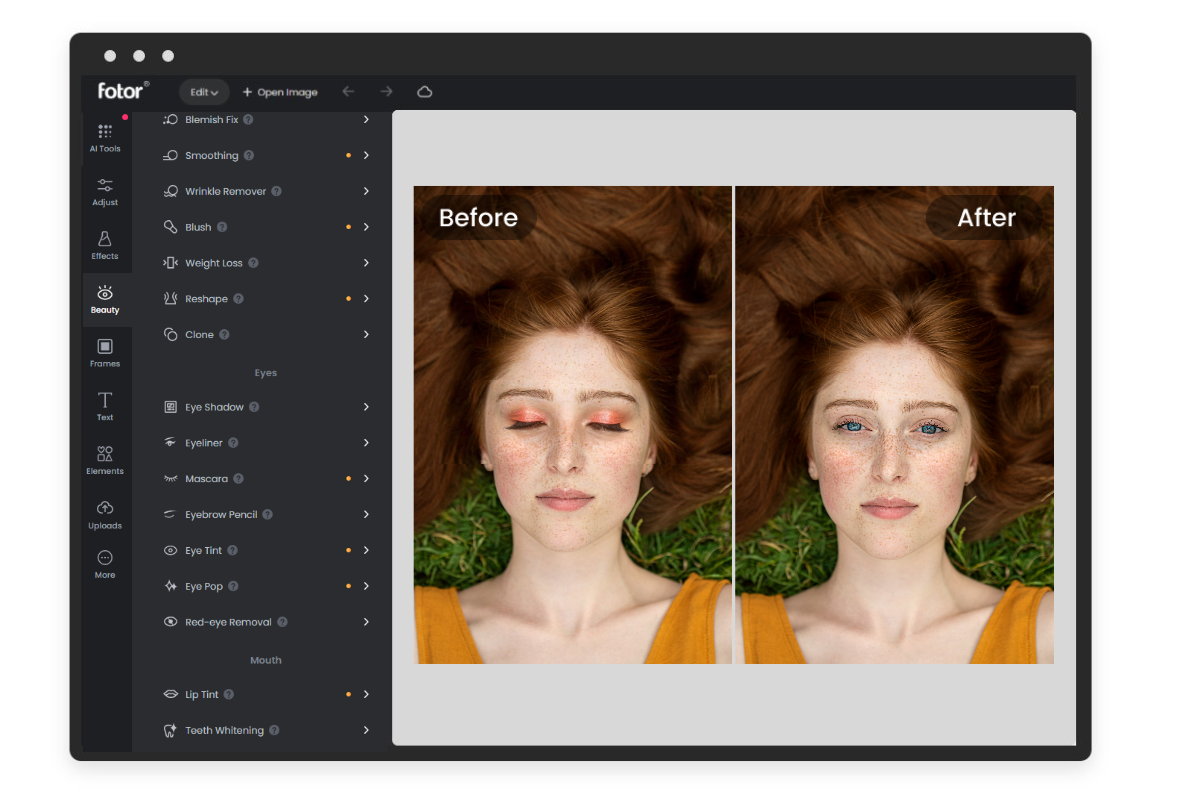 Augen in Fotos mit Fotor öffnen