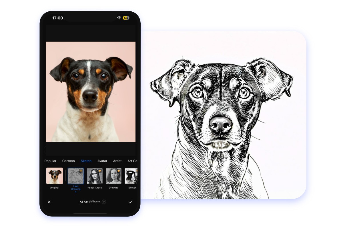 Outline a dogs picture on Fotor app