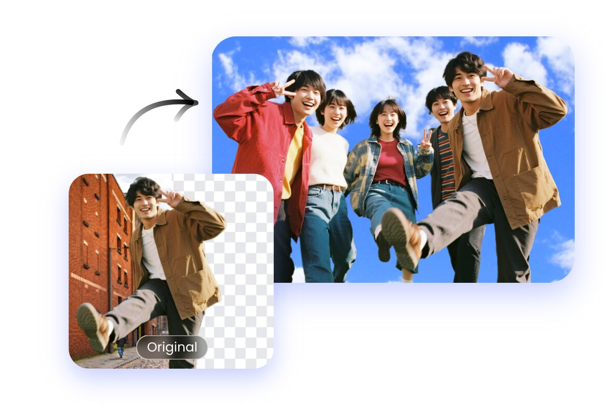 切り抜いた人物を集合写真に合成