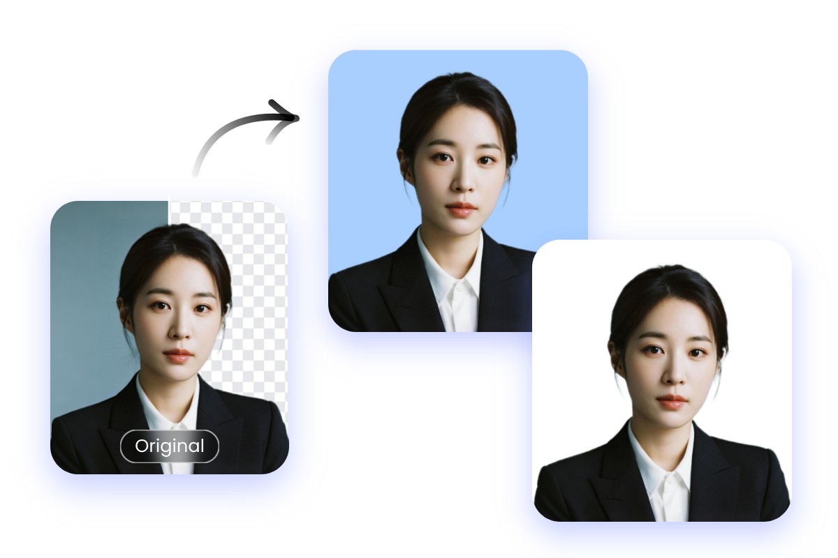 切り抜いた人物を証明写真に加工