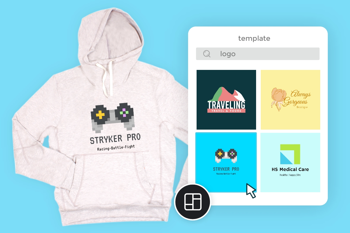 Pick from logo templates and add one to the hoodie