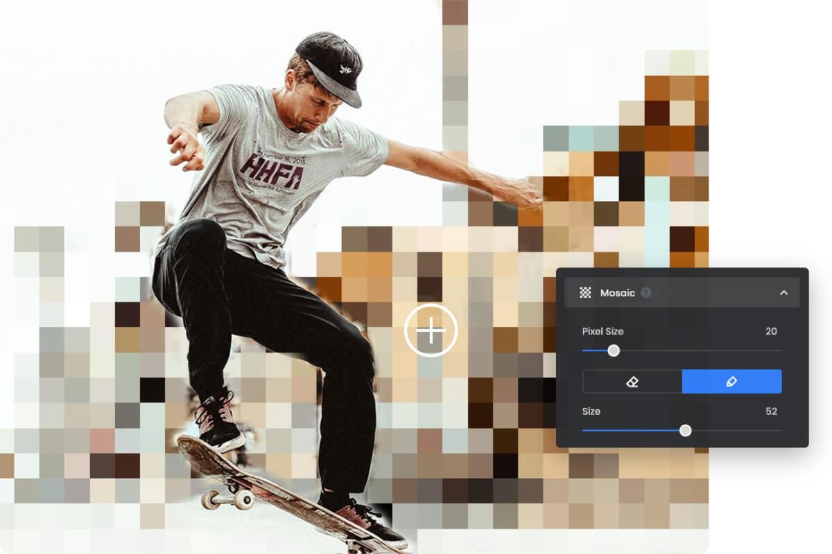 Pixelate the man and skateboard image by hand