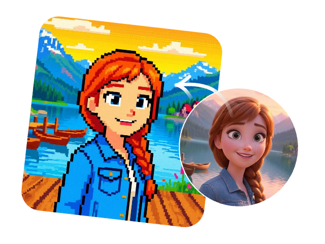 Wandle ein Cartoon-Bild in Pixel-Kunst um