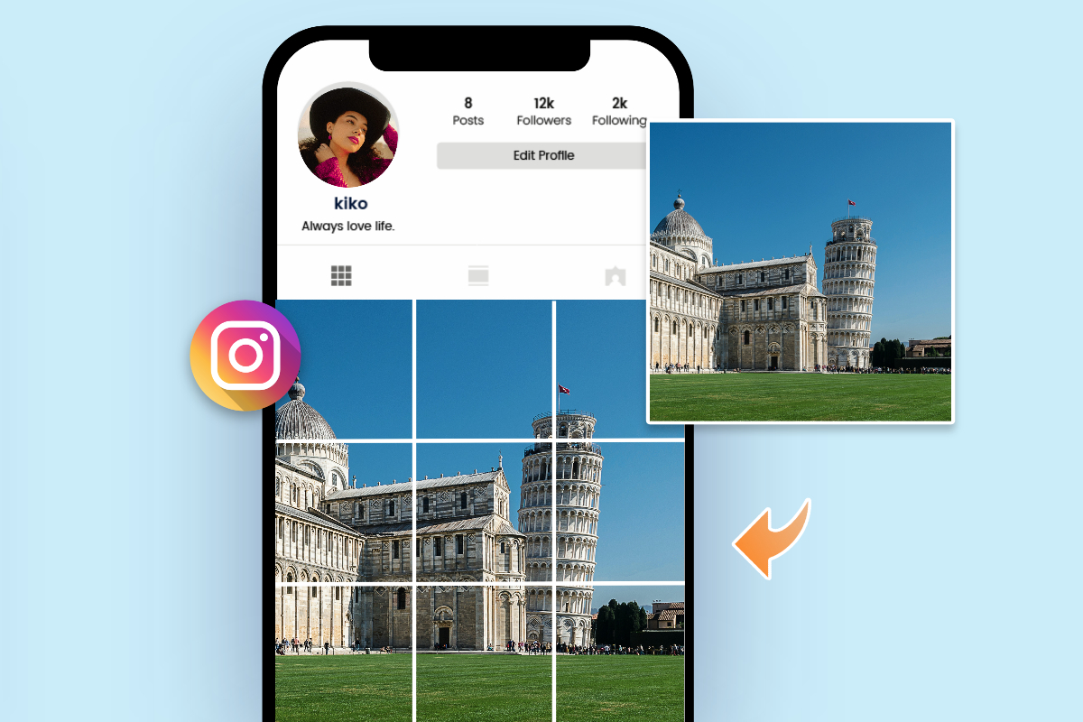 Post the splitted landscapes images in instagram