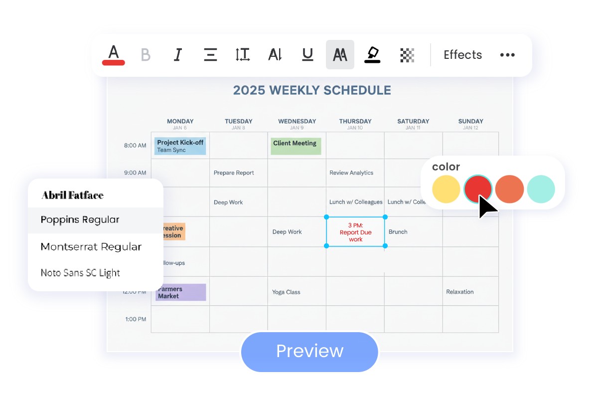 Preview and edit the schedule directly for the perfection