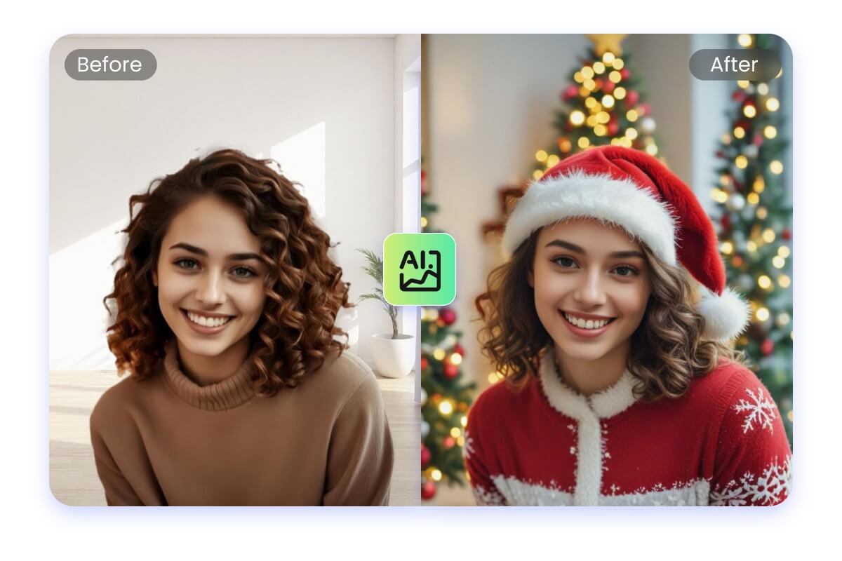 Put a christmas hat on a picture and add Christmas theme decorations automatically using Fotor