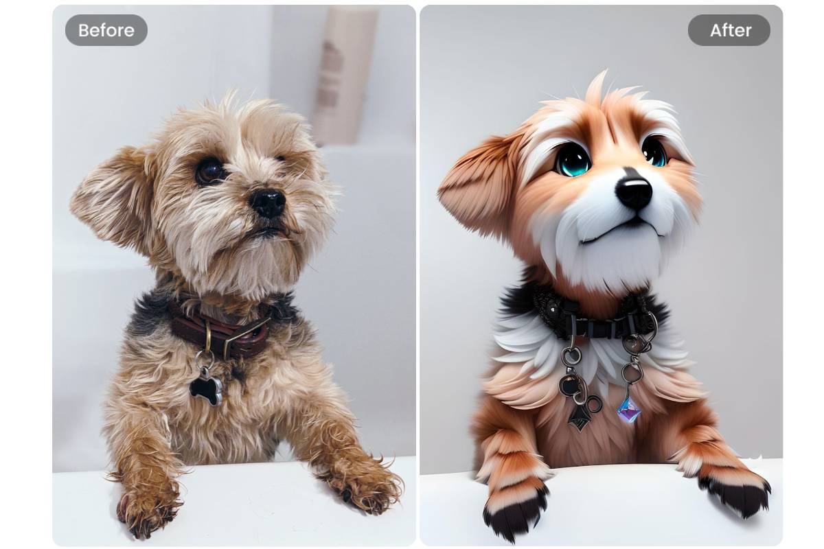 Fotorのペット向けのディズニーフィルターで、犬の顔をディズニーカートゥーン顔に変換します