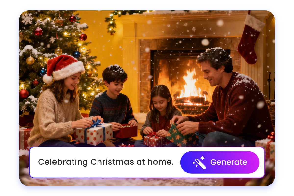 Erstelle ein Weihnachtsvideo einer Familie mit einem individuellen Prompt