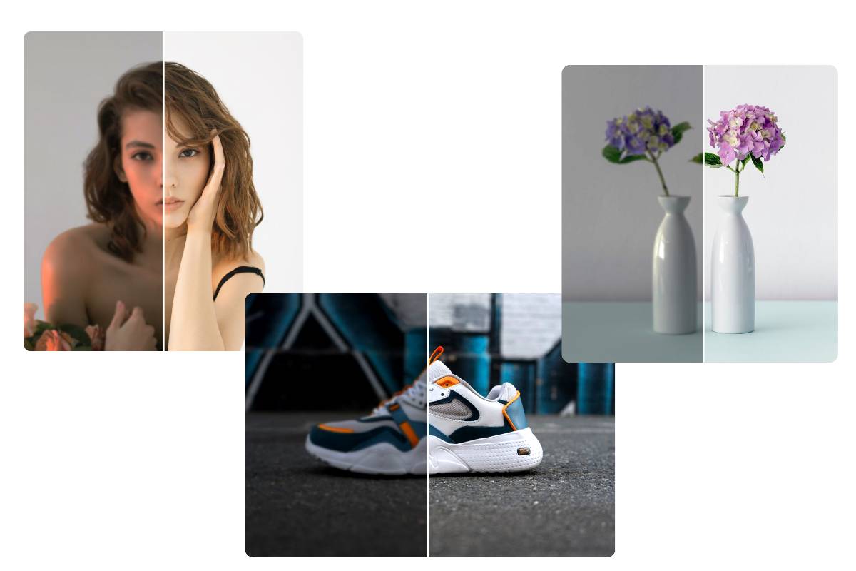 Relight woman portrait flower photography and shoe product photos into light images