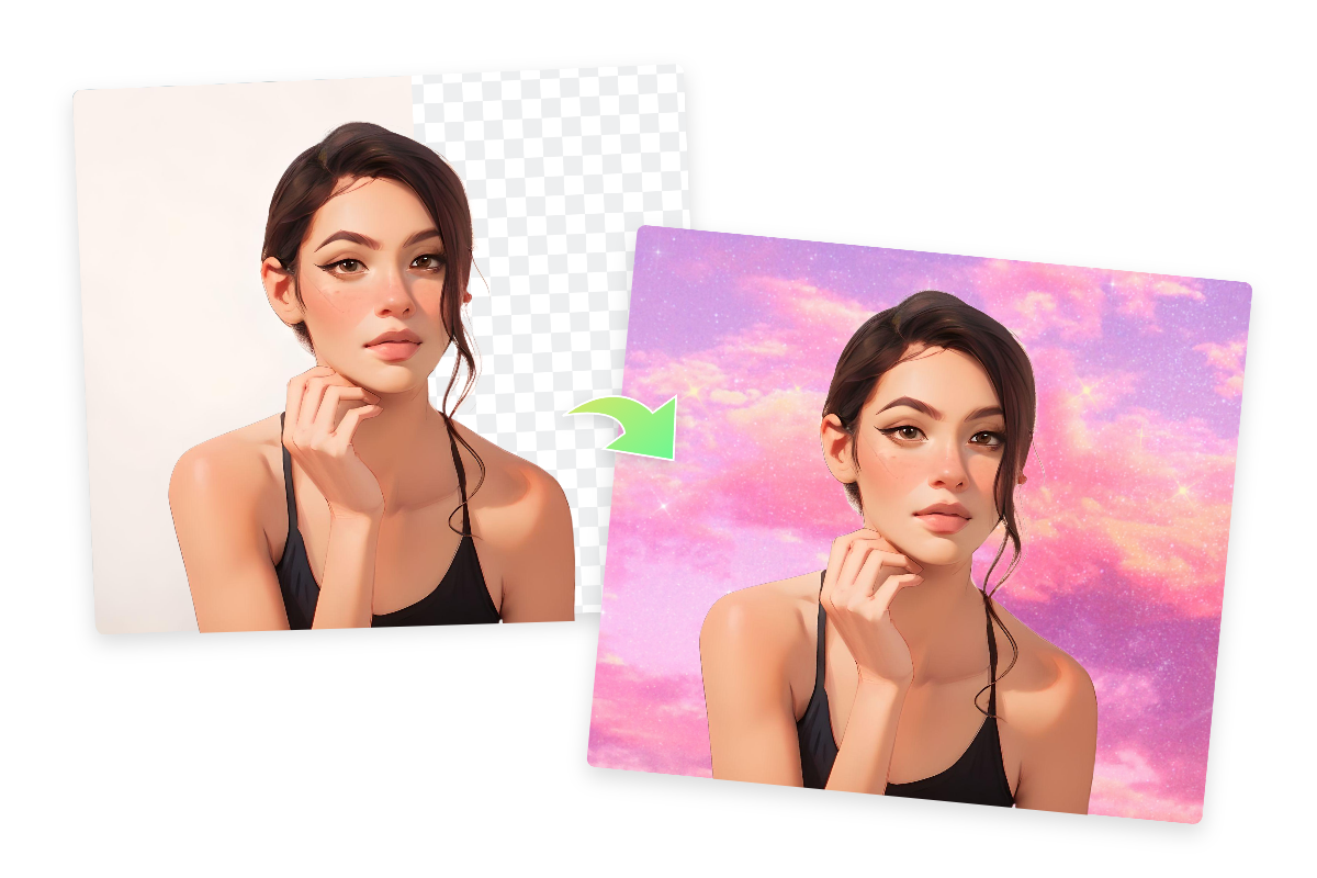 Remove and change background for a cartoon female portrait