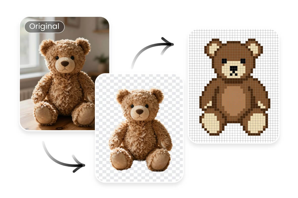 Remove background from image and turn it into pixel perler bead pattern