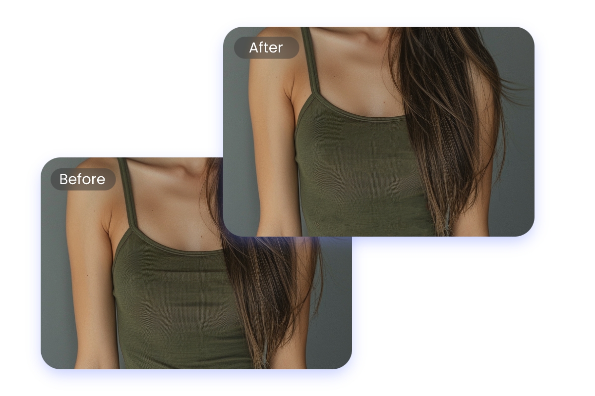 Before and after comparison showing that removing clothes creases in a photo