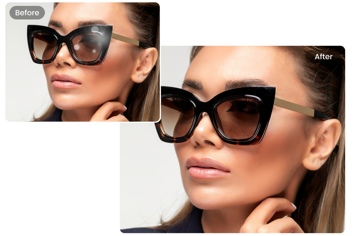 Remove glasses glare from female selfie