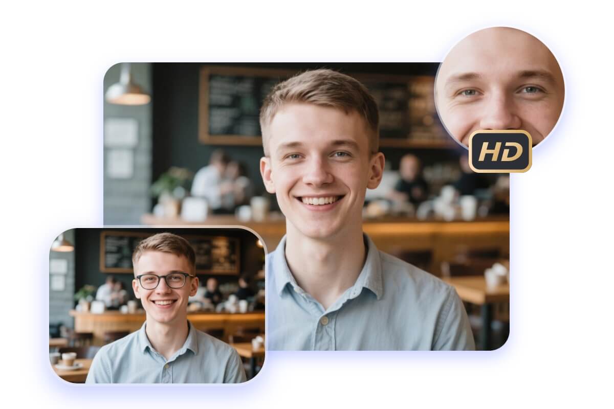 Remove glasses from a photo of a boy and get an hd glasses free result