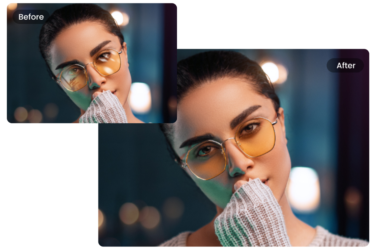 Remove glasses glare from female selfie