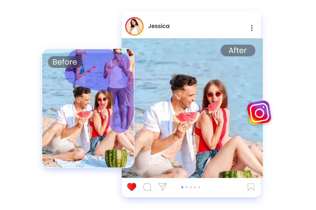 Remove photobombers and passersby from photos easily with Fotor AI person remover
