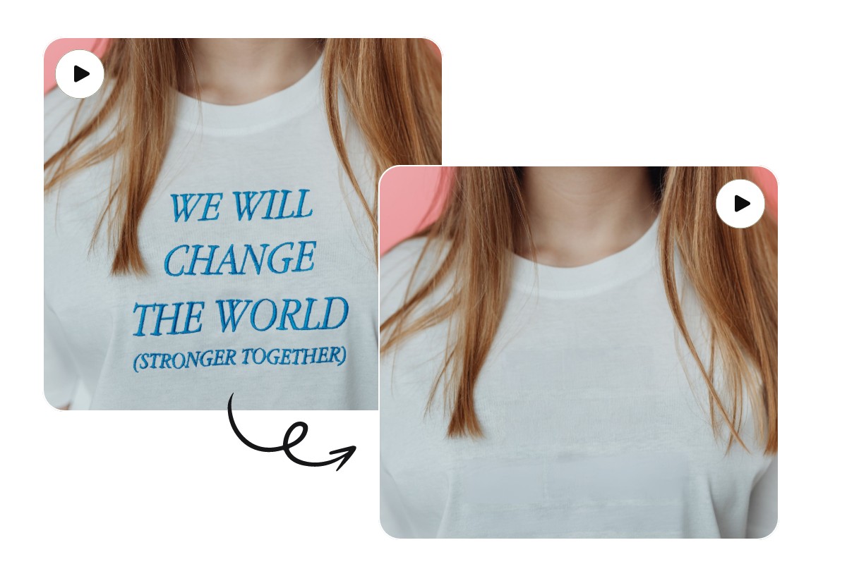 Remove text from a girl white shirt with fotor video text remover