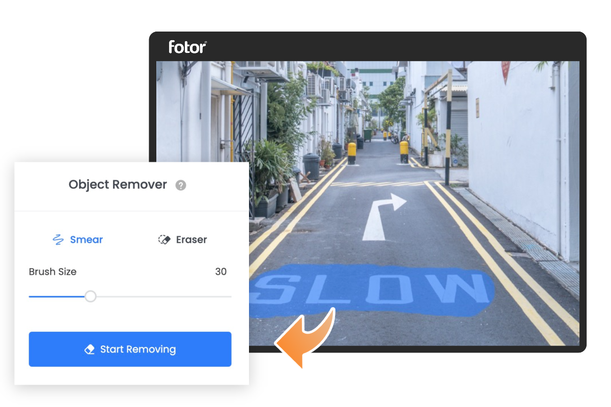 убрать текст с фото онлайн с помощью средства удаления объектов Fotor