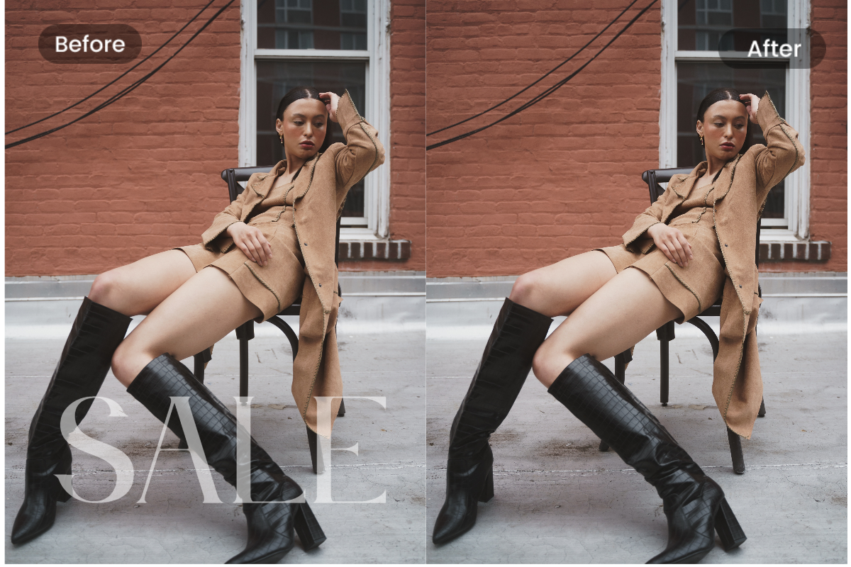Remove annoying slogans from a female portrait without damaging clothes textures