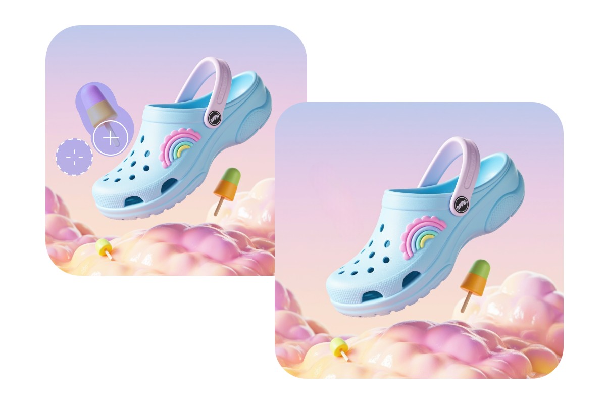 Remove unwanted objects from an image of a shoe product using clone stamp tool