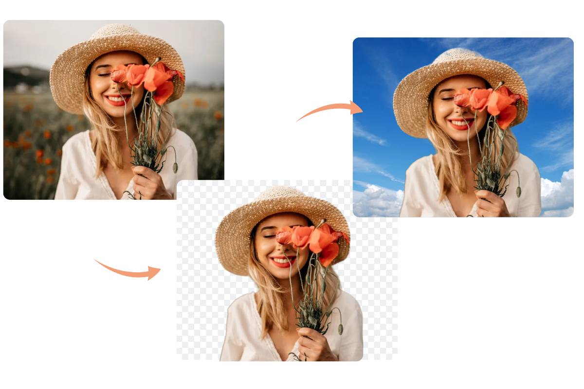 fotor ai sky replacerで女性写真の空を置き換える