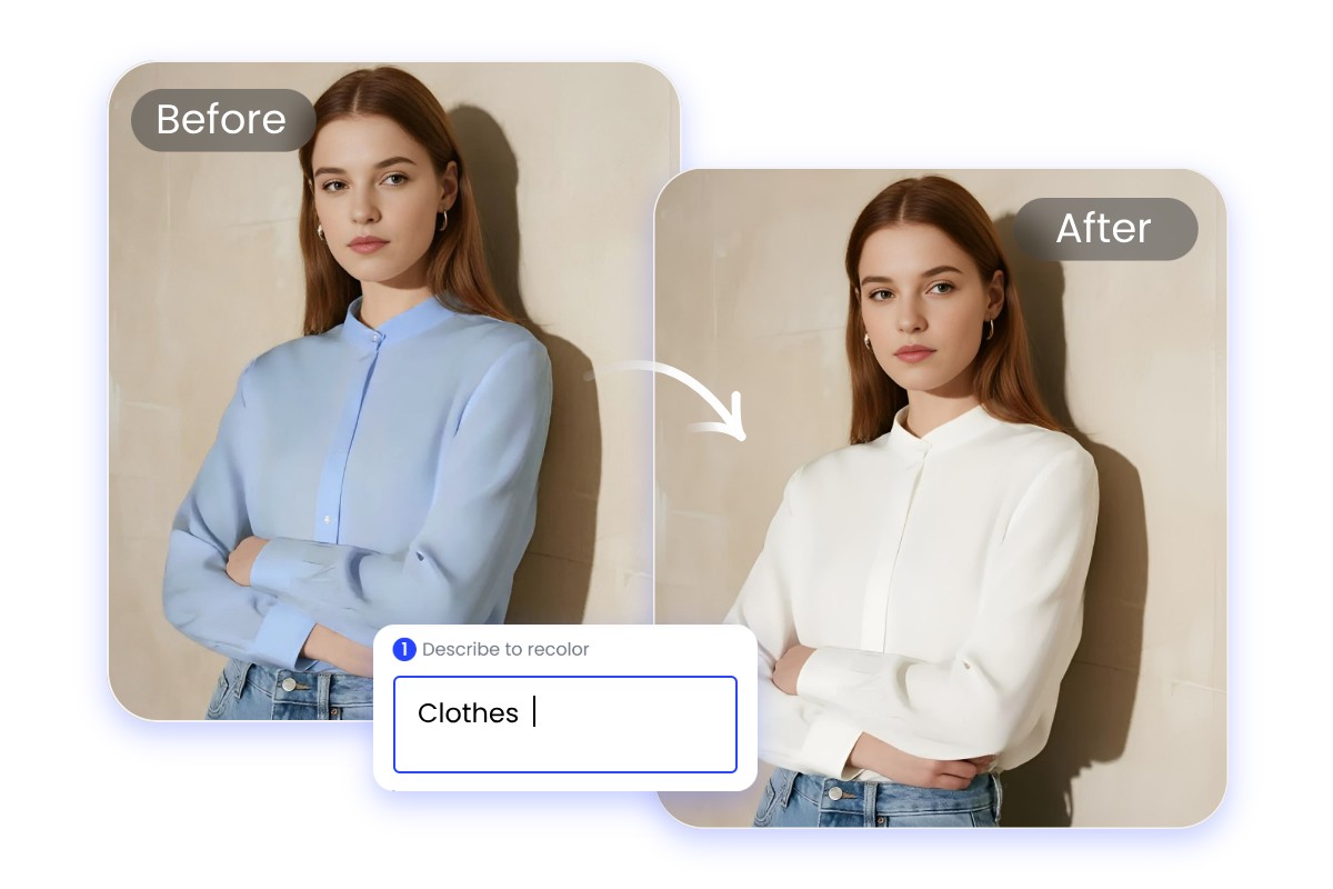 Replace the blue shirt in a girls photo with white using text prompt