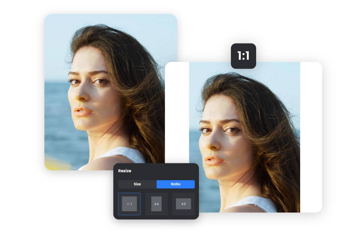 Resize a girl image to 1:1 aspect ratio without cropping