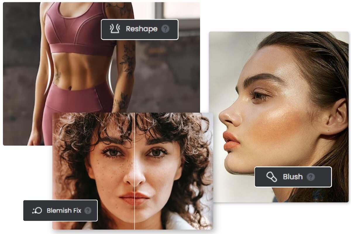 Retouch images with fotors blemish fix toolreshape tool and blush tool