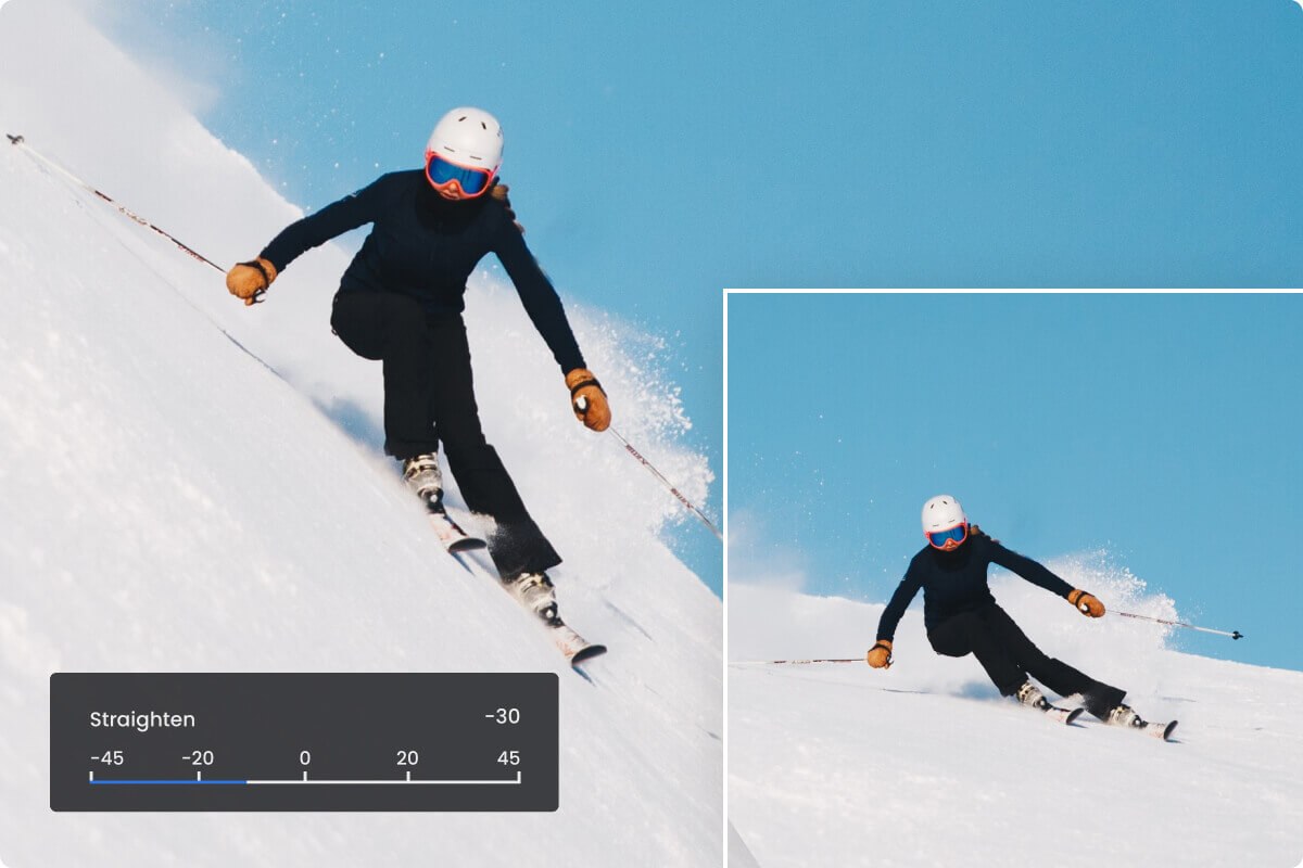 Faites pivoter légèrement la photo de ski à l'aide de notre outil de redressement
