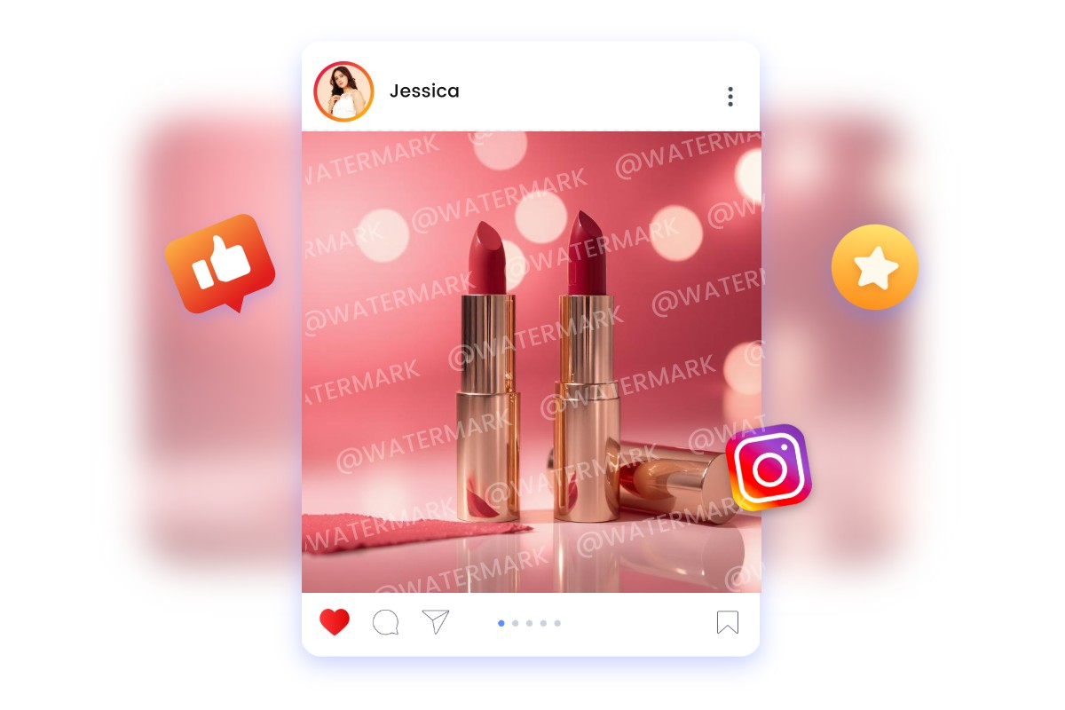 將帶有浮水印的唇膏照片分享到社群媒體如 Instagram