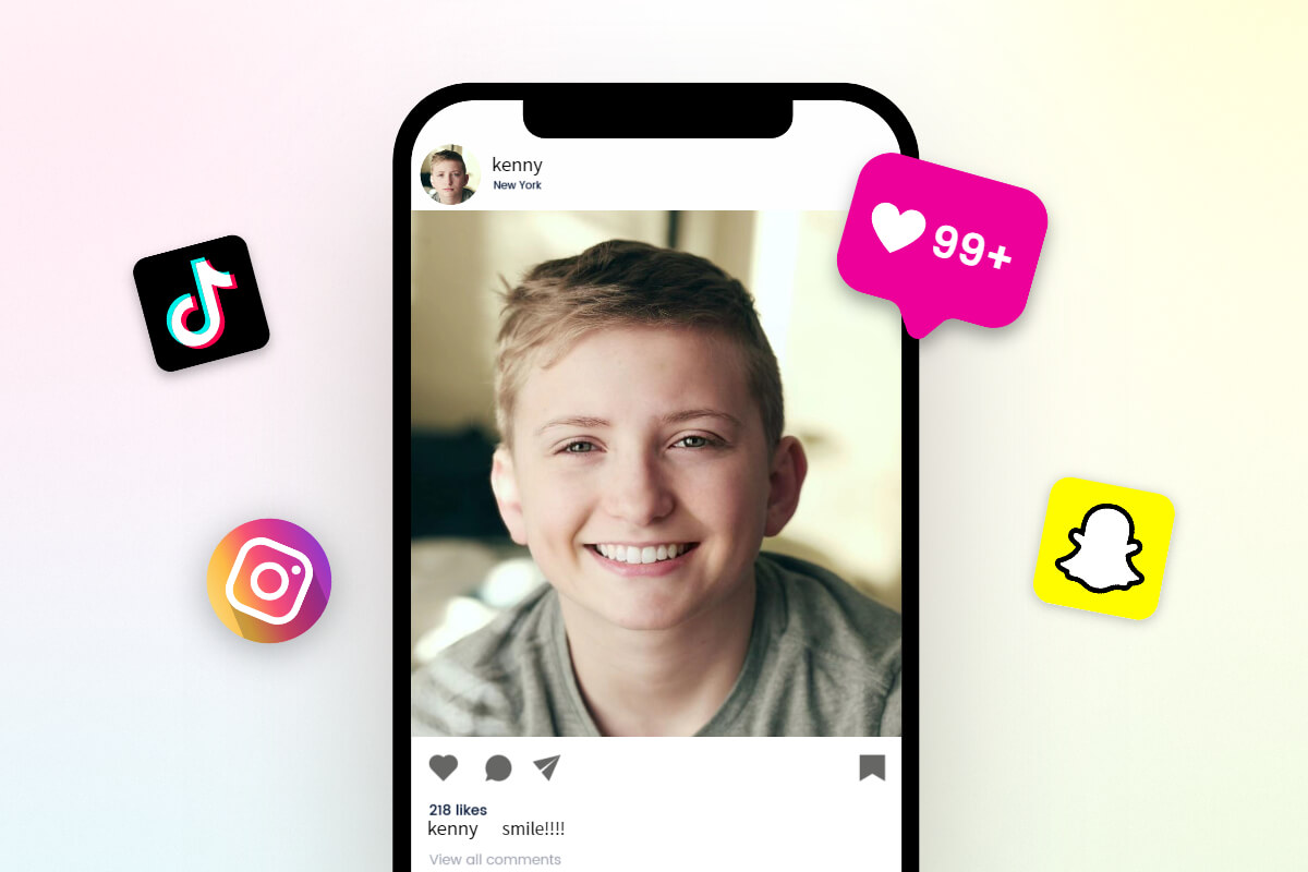 Partilhar uma imagem de um rosto sorridente de IA nas plataformas de redes sociais