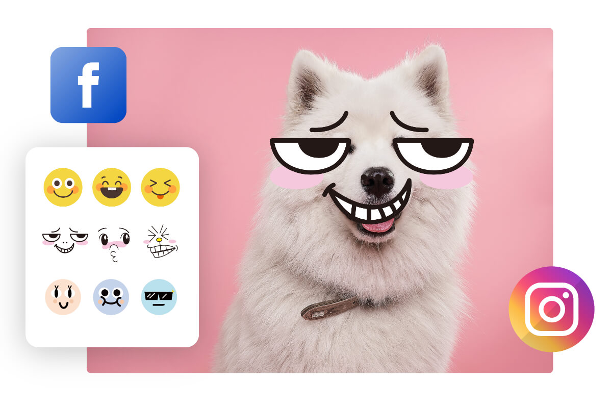 Share comical dog emoji image on social media