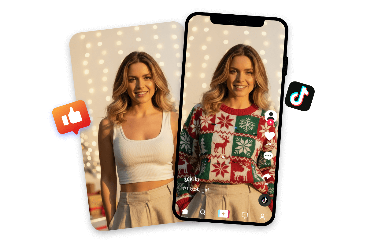 Share high quality ai ugly christmas sweater look on social media