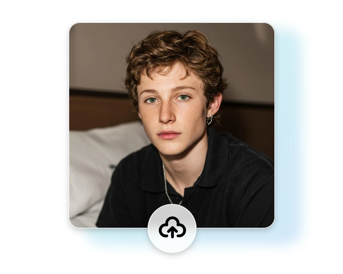 Step 1 upload a front facing photo featuring a curly hair man to Fotor AI haircut simulator for male
