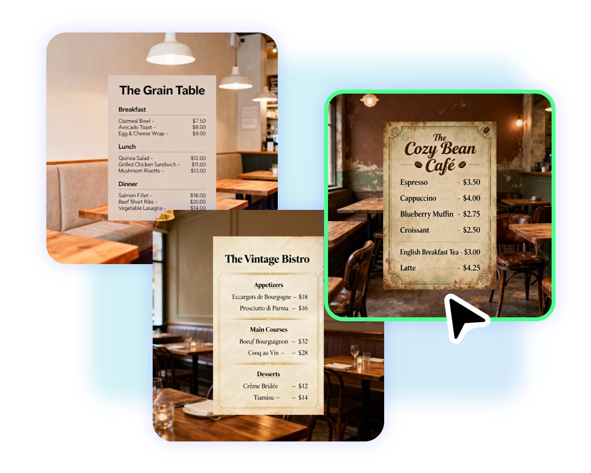 Step one choose a menu template