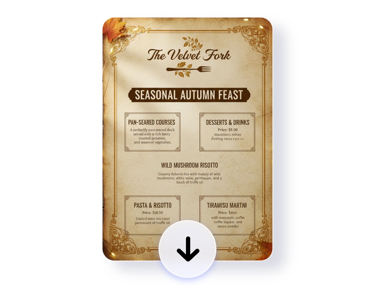 Step three download a classis style restaurant menu