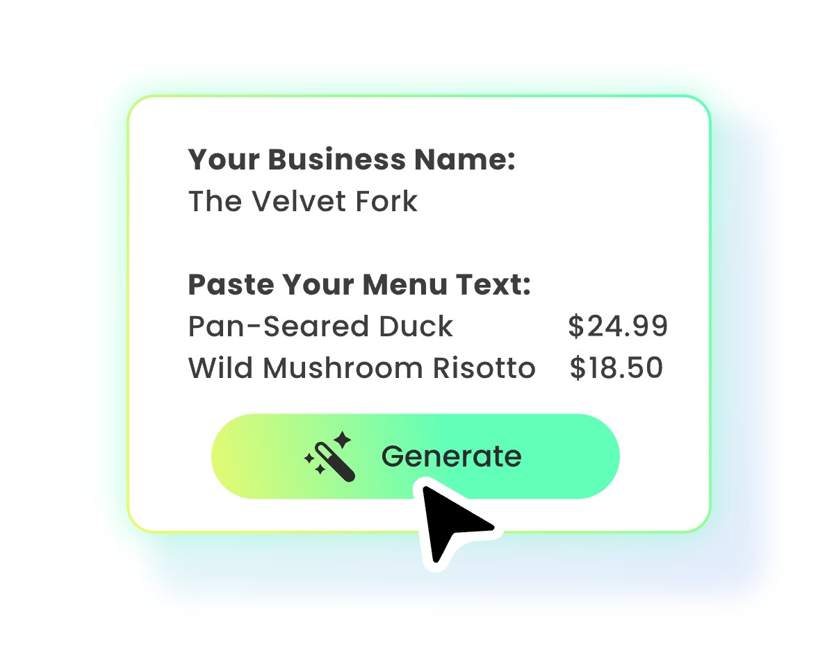 Step two enter your business name and menu text in the bubble and click generate
