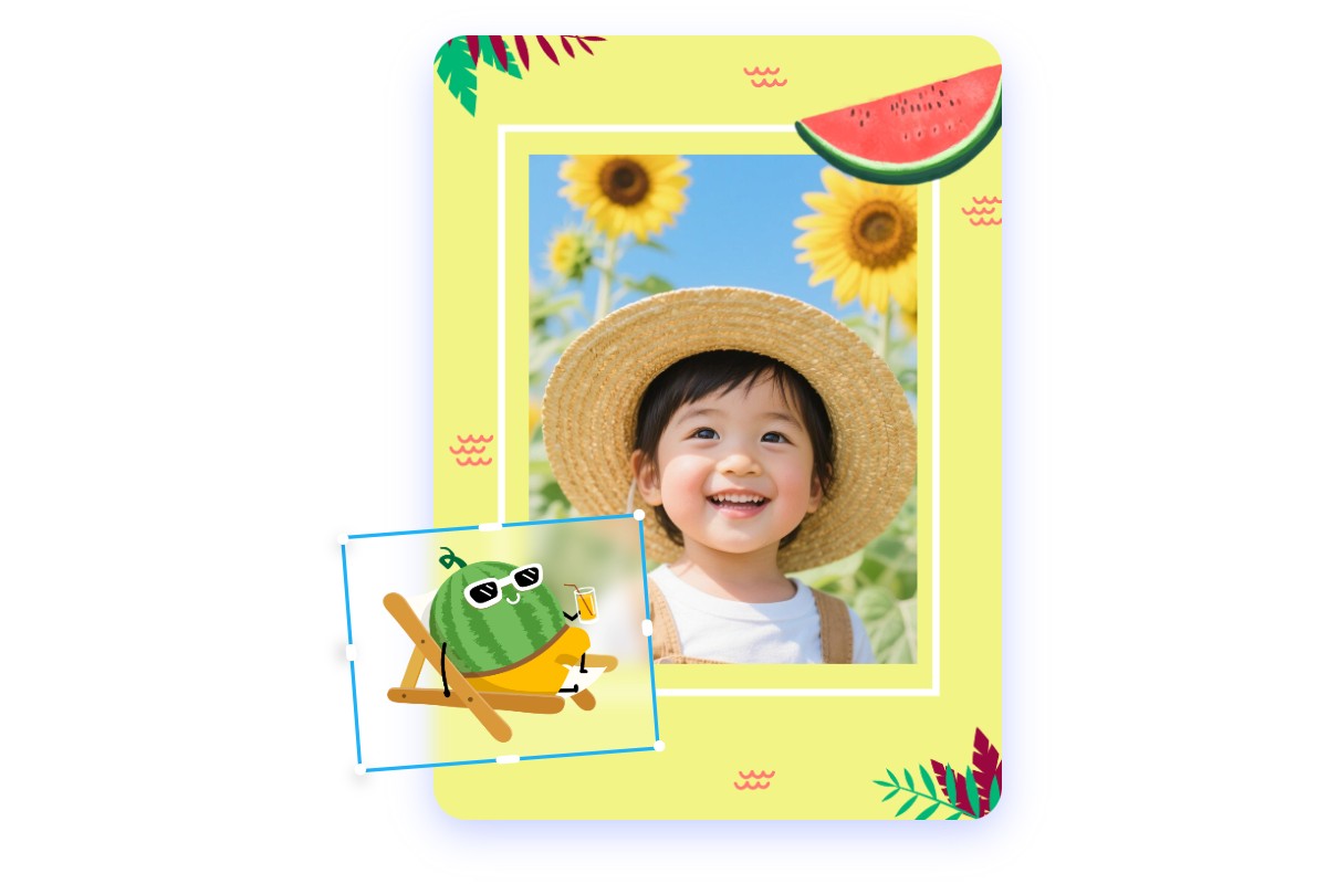 写真にスタンプをぺたっ!暑中見舞い風にアレンジ