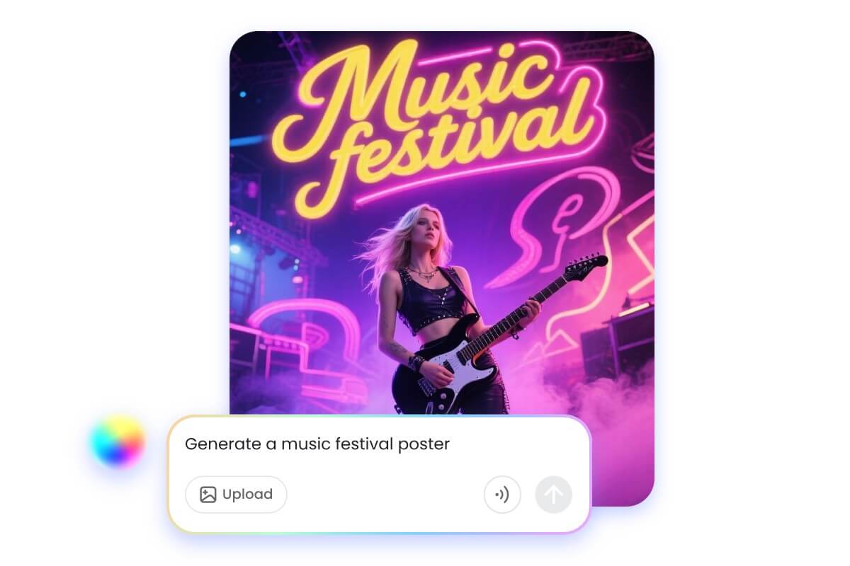 Bicara dengan agen AI Fotor untuk membuat poster festival musik