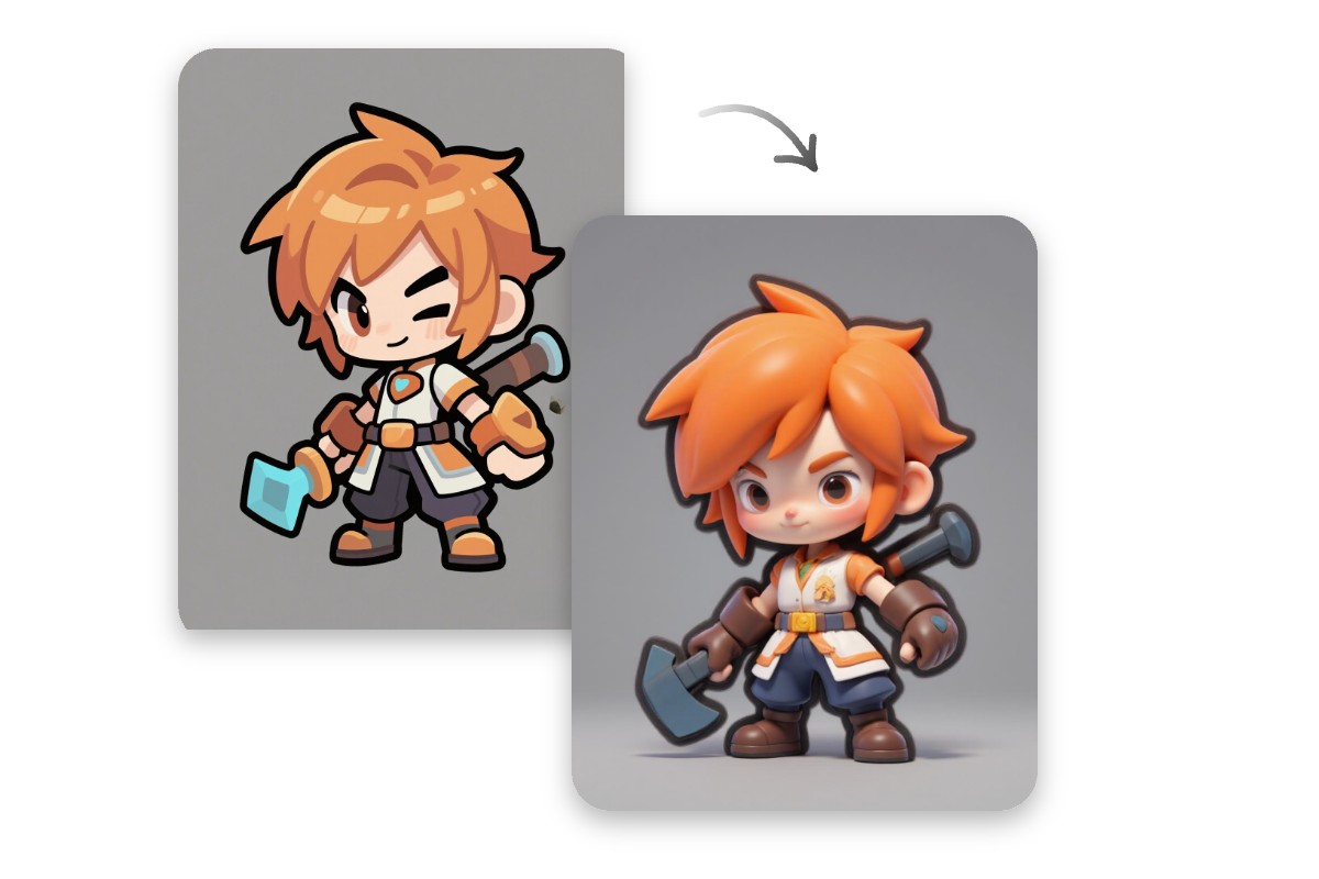 The before and after effect of turning a 2 D game character into 3 D style