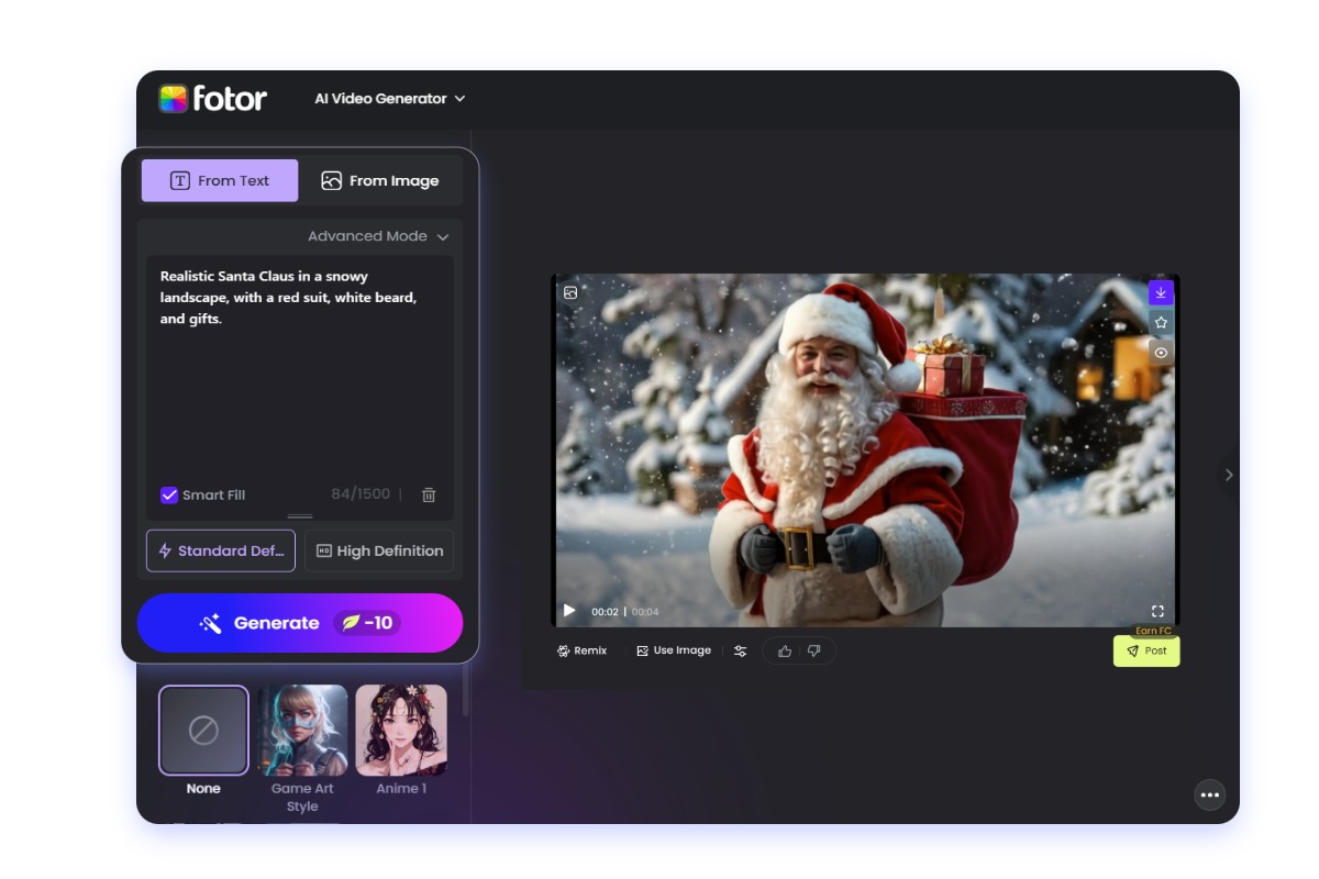 Ouvrir le Père Noël IA de Fotor