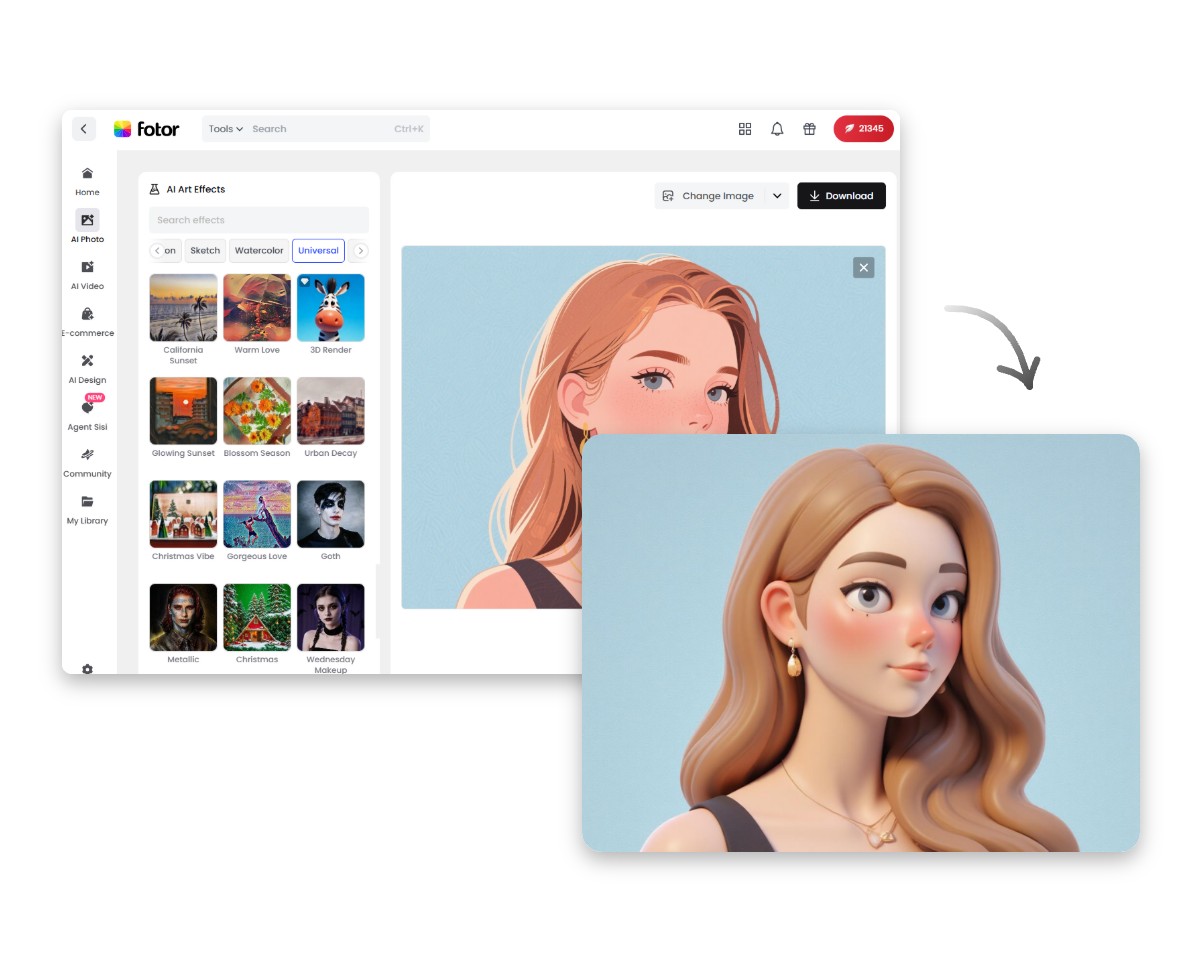 The user interface of fotors 2d to 3d image converter